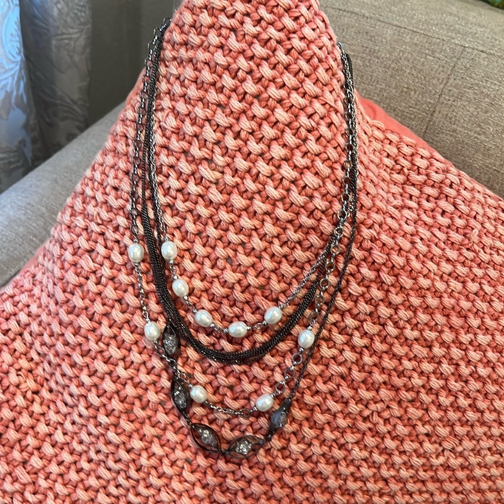 WHBM quadruple layered necklace, antiques silver tone